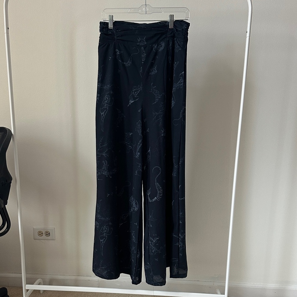 Chic witchy toile blue Wide Leg Women's Pants- Laura Byrnes PinupGirl Clothing
